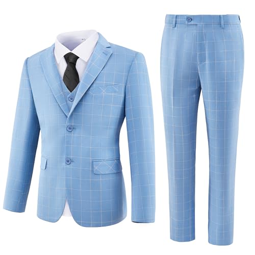 Men's Suit 3 Piece Plaid Suits for Men Two Buttons Blazer Jacket Vest Pant Suit Tuxedo Set for Wedding Business Prom