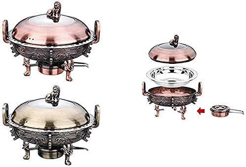 3L Edelstahl-Chafing Dish, runde Chafer-Buffetwärmer mit Essenspfannen, Aluminiumständer, sichtbarem Topfdeckel und Brennstoffhaltern für Hochzeiten, Partys, Bronze (Farbe: Rotkupfer) – Bild 4