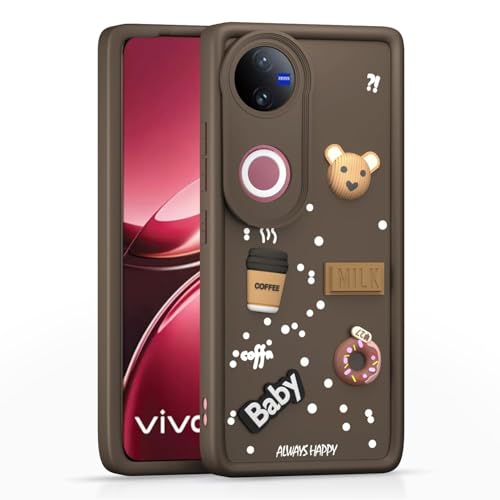 Image of Bintage Ball Bear| Donut| Milk Cake| Baby| Coffee Rubber Case Camera Protection Back Cover Compatible for Vivo V50e 5G - Brown