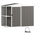 Outsunny 8 x 4ft Outdoor Storage Shed, Metal Garden Shed with 2-Tier Storage Rack, Air Vents and Lockable Door, Tool Shed for Backyard, Patio, Lawn, Warm Gray