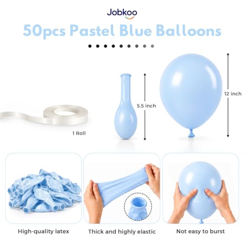 Image of Jobkoo Pastel Blue Balloons 12 Inch, 50Pcs Light Baby Blue Latex Balloons