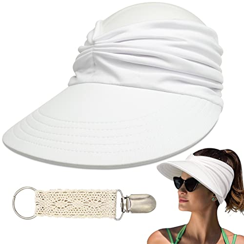 IEHOME Sun Hat with Lace Hat Clip, Wide Brim Sun Hat UPF 50+ UV Protection, Womens/Girls Beach Sport Cap Sunshade Visor Cap for Outdoor Exercise, Fishing Golf Riding Camping Hiking (White)