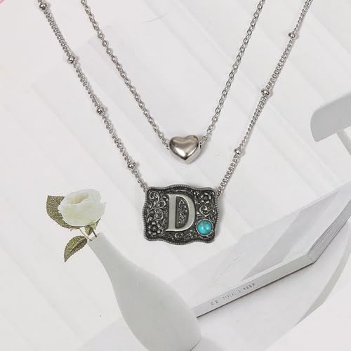 Image of Belt Buckle Bracelet Initial Letter A-Z Bracelets Western Cow Tag Bracelet Belt Buckle Necklace Western Style Initial Letter Pendant Necklace