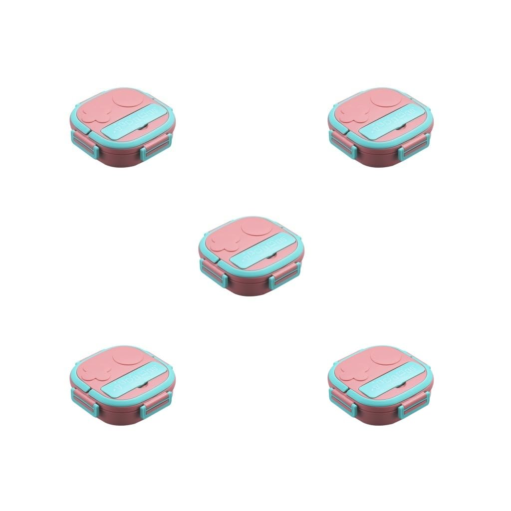 Set di 5 contenitori per il pranzo in acciaio inox, per isolamento alimentare, contenitori per picnic, bento box per lavoro all'aperto, rosa, 2 scomparti