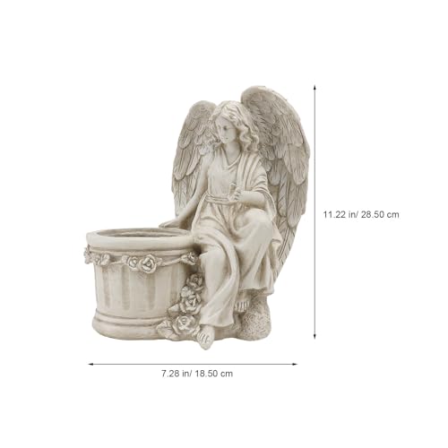 Pot de fleurs de statue d'ange extérieur en résine beige durable