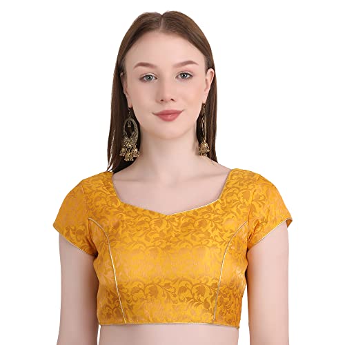 Image of Women's Short Sleeve Brocade (Chanderi) Readymade Stitched Saree Blouse Ready to Wear Half Sleeves Ladies Blouse