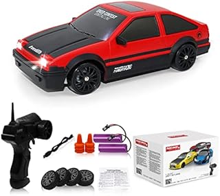 Remote Control Car RC Drift Car 2.4GHz 1:24 Scale 4WD 15KM/H High Speed Model Vehicle with LED Lights Drifting Tire Racing Sport Toy Car for Adults Boys Girls Kids Gift 2Pcs Rechargeable Batteries