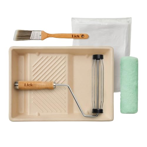 Lick Large Paint Roller Set – 2.5-inch Angle Paint Brush, 9-inch Large Paint Roller, Paint Tray, Roller Sleeve, Dust Sheet, Paint Roller Set, Painting and Decorating Tools Kit