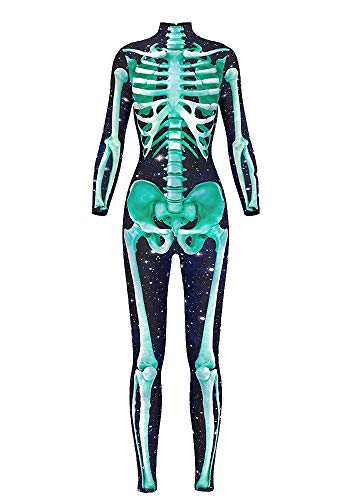 Honeystore Women's Halloween Skeleton Catsuit Costume 3D Stretch Skinny Bodysuit bds-97006 L