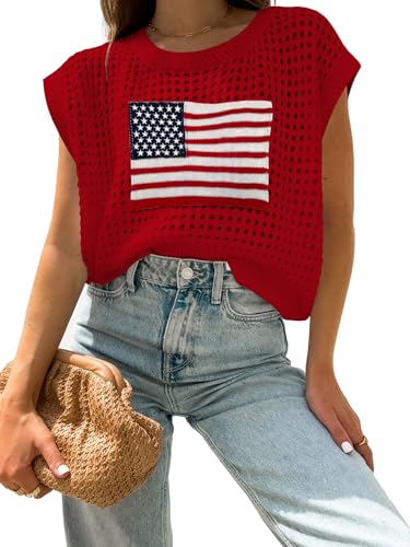 Image of Womens Summer Crochet Tops Hollow Out Cap Sleeve Cover Up Tank Top Pullover Sweater Vest Beach Vacation Clothes