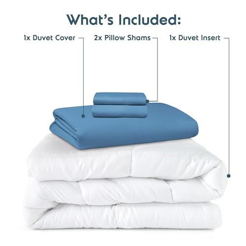 Nestl Queen Duvet Cover Set with Comforter Insert - Blue Heaven 4 Piece 90x90 Duvet Cover & 2 Pillow Shams with White Quilted Down Alternative Comforter, Ultra Soft, All Season
