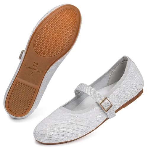 Image of Frank Mully Women's Mary Jane Flats Comfortable Dressy Ballet Flats Casual Round Toe Slip On Washable Knitted Fabric Office Work Woman Shoes