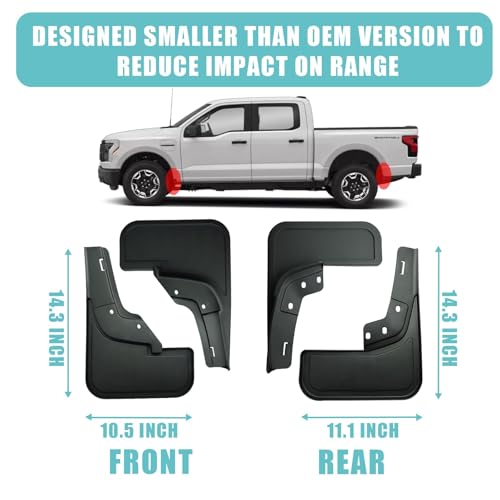 Image of BestEvMod AOSK Compatible with F-150 Lightning 2026 2025 2024 2023 2022 2021 Upgraded Mud Flaps Splash Guards Exterior Accessories Ford F150 Lightning Mud Flaps (Set of Four) No Need to Drill Holes