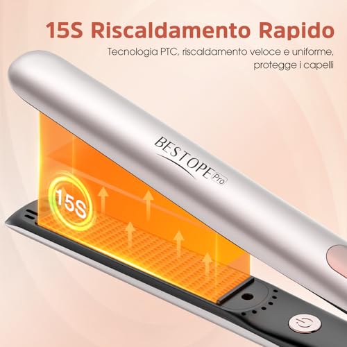 Piastra Capelli Professionale Con Display Lcd - Rivestimento In Ceramica Cura Dei Capelli Piastra Per Capelli, Riscaldamento Rapido, Piastre Larghe, 5 Temperatura Regolabile (120-230°C), Champagne - 4