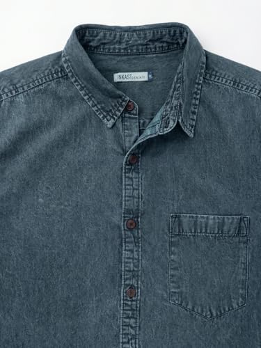 Image of Amazon Brand - INKAST Men Washed Cotton Twill Denim Casual Button Down Shirt | Full Sleeves | Regular Fit | Stylish Summer - Everyday Wear
