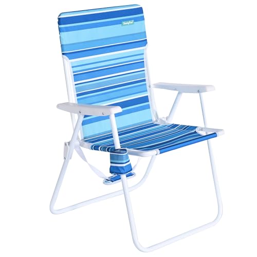 SunnyFeel 15" Tall Folding Beach Chair, Oversized Portable High Seat Sand Chair for Adults Heavy Duty 300 LBS, Foldable Camping Lawn Chairs for Camp/Outdoor/Travel/Picnic/Concert/Sports