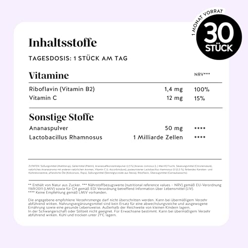 Intimate Balance Flora – Intimes Wohlbefinden – mit Vitamin B2 (Riboflavin) und C - Multivitamin – 30 Stück (1-Monats-Vorrat) – ohne zugesetzten Zucker, vegan – Bears with Benefits