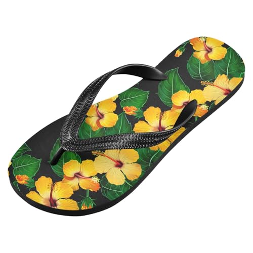 Flower Foliage Dark Yellow Flip Flops for Beach Thong Sandals Anti-slip Lightweight Shower Shoes for Summer Travel Swim2