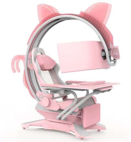 Dxysyldrun Pink Computer Workstation, Girl's Seat Gaming Cockpit, All-in-One E-Sports Space Capsule Computer Chair/Gaming Chair, Gift for Girls