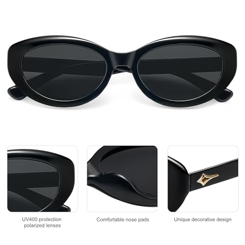 SOJOS Trendy Oval Polarized Sunglasses for Women Retro Small Cat Eye Sun Glasses 90s Shades SJ23224
