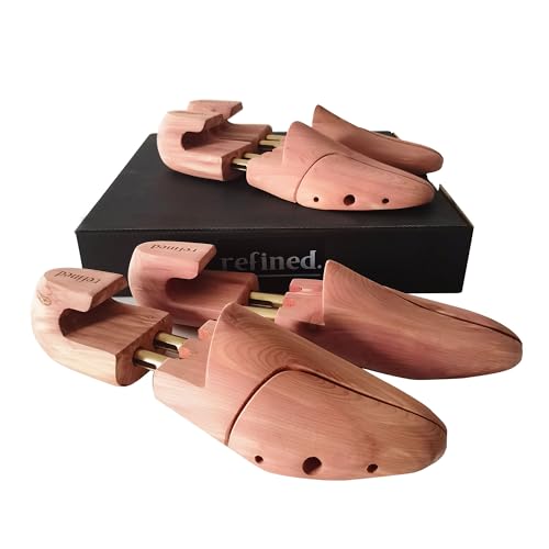 Refined.Cedar Shoe Tree 2 pack Red Cedar Wooden Shoe Trees with Twin Tubes,Men's Twin Tubed Shoe Trees 6-16Sizes shoe tree wood (2Pairs, EU 44-45 / Large / 11-12 US)