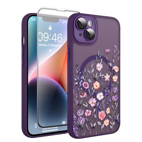 Coque iPhone 14 motif floral violet pour un style élégant au quotidien