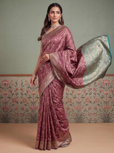 Image of AKHILAM Women's Multicolor Litchi Silk Ethnic Motif Print Saree With Unstitched Blouse Piece|sarees for women | litchi silk sarees