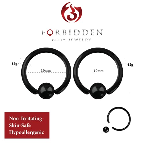 Forbidden Body Jewelry Captive Bead Piercing Hoop Black Surgical Steel 12G 10Mm (2Pcs) #TOP1