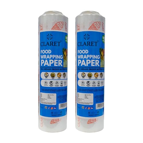 Image of Claret Food Wrapping Paper 50+5 Meter Roll | Oil & Grease Proof Butter Paper | 100% Food Safe | Ideal for Burgers, Sandwiches, Rolls & More | 10% Extra (Pack of 2)