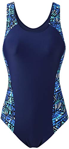EBMORE Womens One Piece Swimsuit Bathing Suit Athletic Sport Training Exercise (US (4-6), Navy)