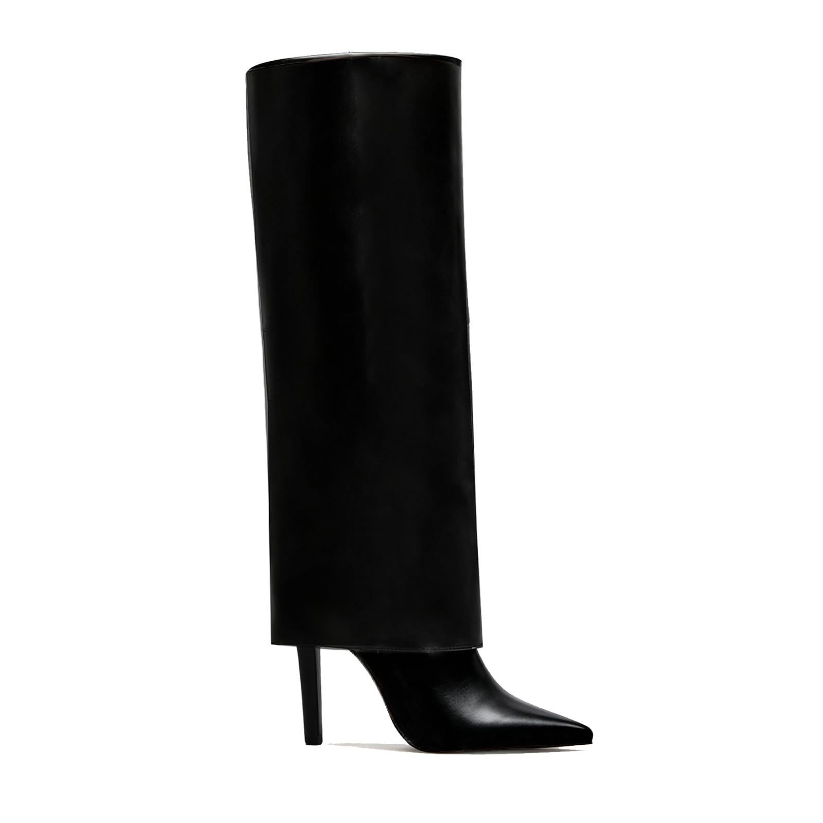 MICIFA Fold Over Knee High Boots for Women Pointed Toe Stiletto Heel Shark Tall Boots Comfortable Sexy Leather