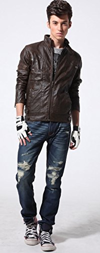 Image of chouyatou Men's Vintage Stand Collar Pu Leather Jacket