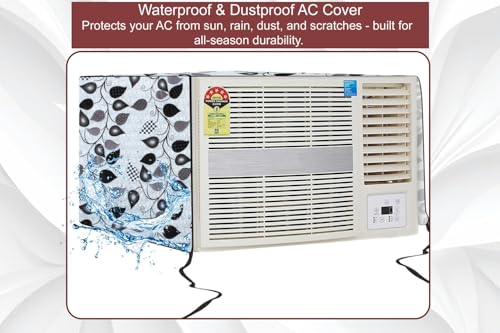 Image of The Furnishing Tree Window AC Cover for 2 Ton Capacity PVC Waterproof and Dustproof Petals Pattern Grey