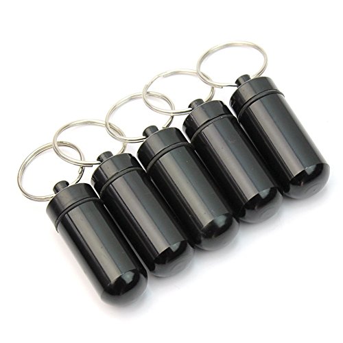 Portable Pill Cases,Metal Pocket Pill Boxes Keychain for Purse for Travel,S-Shine Waterproof Aluminum Pill Box Case Drug Holder Keychain Vitamins Container - (Black 5pcs)
