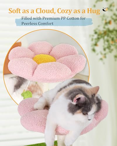 Aechonow Flower Cat Tree, 41.2\'\' Cat Tower with Scratching Post and Cat Condo, Cute Cat Tree Tower for Indoor Cats with Hammock, Pink Top Perch, Fluffy Ball and Bell for Small Medium Cats