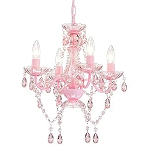 LaLuLa Mini Chandelier with Acrylic Crystals Pink Chandelier 4 Light Modern Chandelier for Bedroom