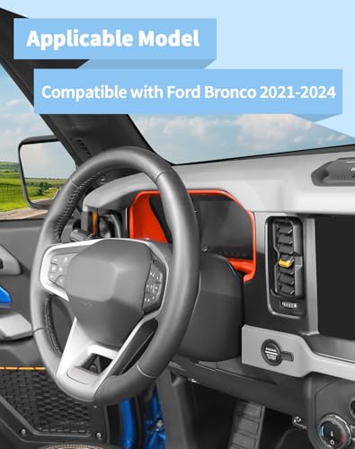 Image of Voodonala Center Console Dashboard Panel Cover Trim Compatible with Ford Bronco Accessories 2021 2022 2023 2024, Orange