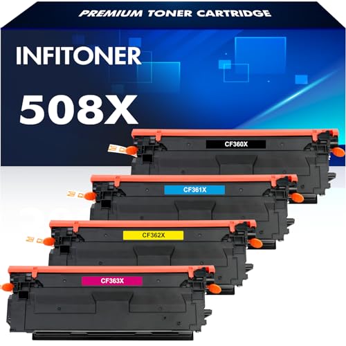 INFITONER 4X 508X Tonerkartusche als Ersatz für HP 508X 508A CF360X CF360A CF361X CF362X CF363X Color LaserJet Enterprise M553 M552 MFP M577 M552dn M553dn M553x M553n Schwarz Cyan Gelb Magenta