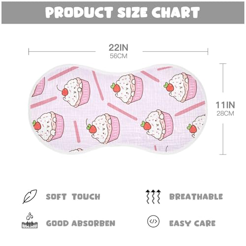 Baby Burp Cloths, Soft Absorbent Burping Cloths for Babies, Cotton Milk Spit Up Rags, Large Size for Newborns, Baby Boys and Girls (Berry Cupcake Pattern)4