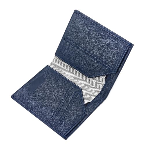 men's wallet Men's genuine leather wallet rfid antimagnetic short credit card bag wallet(DarkBlue)