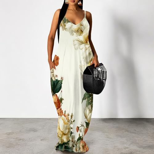 Image of SUZONANA Women's Plus Size Summer Dresses Spaghetti Print Maxi Dresses Long Loose Sundresses