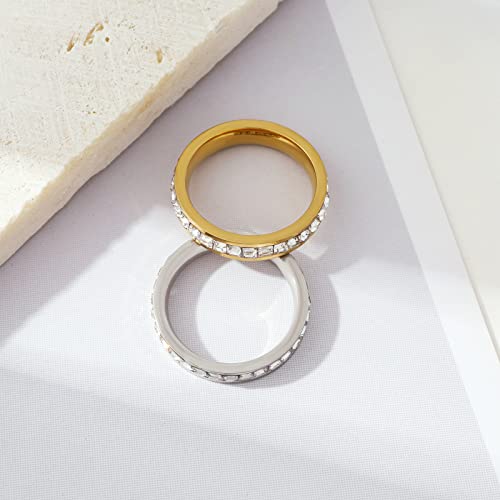 Kyazeo Dainty Cubic Zirconia Rings For Women 18K Gold Plated Simple Cz Diamond Love Eternity Band Stackable Rings Wedding Engagement Band Size 5-9 #TOP6