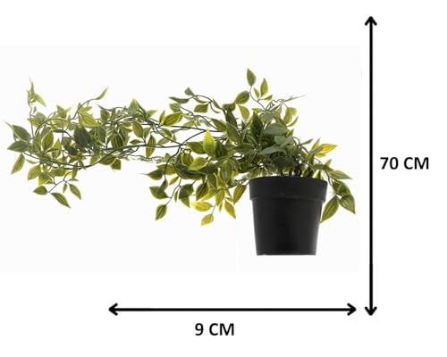 Image of PAPERI Artificial Hanging Plant for Home Decor - Balcony Decoration Items, Fake Plant, Plastic Vine Leaves with Pot, Long Green Leaf Vines for Living Room, Wall, Window (Pack of 6)
