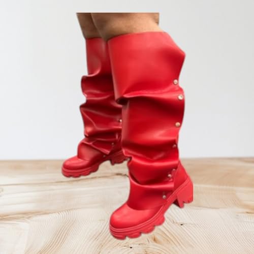 Liliana Women's Platform Boots Slouch Fold Over Knee High Boots Pull On Tall Boots With Full Zipper3