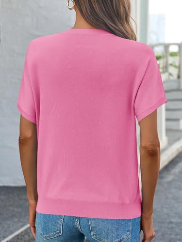 Image of Saodimallsu Women's Short Sleeve Crew Neck Knit Pullover Sweater | Casual Basic, Crew Neck, Loose Knit Pullover, Summer Lightweight