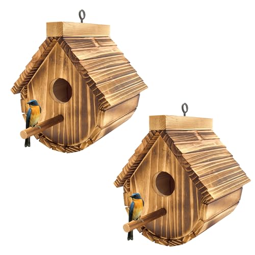 KWISAMR 1 Pack Wren Houses for Outdoors,Natural Wooden Bird Houses for Outdoor Chickadee,Bluebird etc,Handmade from Natural Wood for Garden Decorations