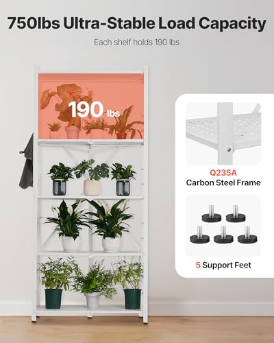 Image of VEVOR 5-Tier Foldable Storage Shelf, 32W x 14D x 72H Inch Folding Metal Rack Shelving Unit, Heavy Duty No Assembly Organizer Shelf with 5 Wheels & 4 Hooks for Pantry, Kitchen, Garage, Basement, White