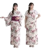 [KYOETSU] [キョウエツ] 浴衣セット 変わり織 生成り ワンピース 2点セット(浴衣、兵児帯) レディース フリーワイドサイズ FW (ロゼマグノリア, フリーワイドサイズ)