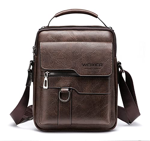 Hjkiopc Zipper Buckle Leather Messenger Bag Vintage Handle Bags (Dark brown) by Hjkiopc - Used condition - US$18.55