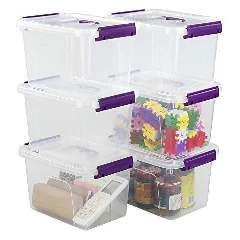 Farmoon 5L Clear Storage Box, Plastic Boxes with Lid and Purple Handle, Pack of 6 Cover